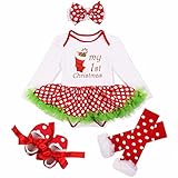 （イーエフイー）EFE　クリスマス衣装　子供服　クリスマス　ベビー服　ロンパーススカート+ヘッドバンド+靴+レッグウォーマー　可愛い4点セット　コスチューム ホワイト＆レッド2 3-6ヶ月