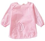 ベビー 長袖 エプロン 2歳-5歳 子供 幼児 スモック 食事用 ポケット付き 全3色 ピンク
