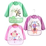ベビー お食事用 長袖防水エプロン ３枚組 ポケット付き キッズ お食事練習 お絵描き 粘土遊び 離乳食 保育園用 かわいい (110, Aセット)