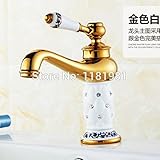 51BuyWorld トップクオリティの蛇口 ゴールドホワイトセラミックスのダイヤモンド高級デッキの取付け真鍮のシンク浴室の蛇口真鍮 キッチンバスルームのための使用ホーム屋外ガーデンウォータールーム