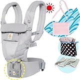 エルゴベビー抱っこ紐（ベルト付）/出産祝サマーセット （ADAPT/クールエアグレー）【正規品2年間保証-SG認定付】よだれパッド＋収納ポーチ＋ひんやりクールパット付