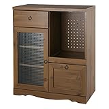 【完成品＋開梱設置サービス付き】アンティーク調 レンジ台 クロスガラス 家電収納食器棚 〔Cタイプ〕