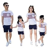 （JUTAOPIN）【親子 ペアルック】 親子 ペア ｔシャツ ＆ ショートパンツ 上下セット 親子ペア パパ ママ ホワイト ボーダー ｔシャツ 半袖 春 夏 メンズ 子供 男の子 女の子 90 1