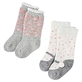 西松屋 [EFD] 2足組新生児ハイソックス（バレエシューズ・花柄） 【新生児7-9cm】　グレー