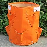 RaiFu 植え袋 8ポケット イチゴ育成 PE布 植物 成長バッグ DIY 野菜 植え付け 容器バッグ 厚い 庭 ポット ガーデン用品 オレンジのフェルト布 35cm*45cm