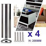 4 x 200 mm (高さ)キャビネット脚ステンレススチールキッチンフィートWorktop TVデスクテーブル脚家具ソファ脚 – ゴム製マット – Safe &サイレント – Dia 50 mm