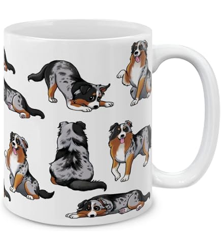 Funny Black Blue Merle Australian Shepherd Coffee Mug 11oz White Ceramic Cup Novelty Animal Portrait - Pet Owner Appreciation Thank You Gifts For Aussie Dog Lovers