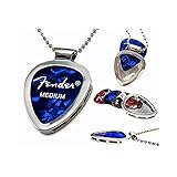 ギターピックホルダーペンダントネックレス(クロムステンレススチール) & Fender Guitar Pick Set by Pickbay (Authentic &元)