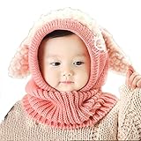 選べる5色 うさぎちゃん風 ニット帽 かわいい ネックウォーマー ニット 帽子 耳付き ベビー キッズ 子供用 防寒　出産祝いや、お誕生日 プレゼント 贈り物 (ピンク)