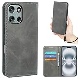 Moto g66j 5G / g66Y 5G ケース 手帳型 【ストラップ 一本付】 適用 Motorola moto g66y 5G ワイモバイル SIMフリー スマホケース モトG66Y 手帳型 モトG66J カバー case 【Heofuixt】 滑り止め 合成レザー スタンド 手首掛け ハンドストラップ カード入れ マグネット フリップ 落ち着いた色 グレー