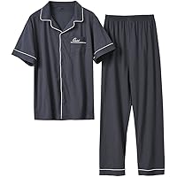 [Hanmeimei] パジャマ 綿 100 レディース メンズ 夫婦 ルームウェア 夏 開襟 部屋着 半袖 九分丈パンツ 上下セット ポケット付き 吸汗 通気性 男女