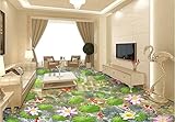 BZDHWWH カスタム自己粘着フロア壁紙 蓮の池3D 立体壁紙 ビニール フローリング 3D 壁紙 リビングルーム 3D フロアマット 175cm x 250cm 6974937086090