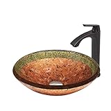VIGO Janus Glass Vessel Bathroom Sink and Linus Vessel Faucet with Pop Up, Antique Rubbed Bronze [並行