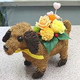 わんちゃんバスケットと黄色オレンジ薔薇のプリザーブドフラワー アレンジメント