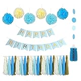 Fantastic Babyブルークリームブルー雪テーマHappy誕生日バナーベビー誕生日、ベビーシャワーパーティーの装飾キット。タッセルガーランドペーパーハニカムボトルガーランドとティッシュポンポン