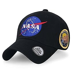 (イリリリー) ililily NASA Meatball ロゴ エンブロイダリー ベースボール野球 キャップ Apollo 13 パッチ トラッカー 帽子 , Black