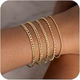 Layered Bracelets Bracelets Set for Women 14K Gold Plated/Silver Dainty Link Chain Bracelet Stackable Jewelry Gifts for Girls