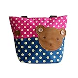 [クマ-ローズ] Blanchoアップリケ キッズ ファブリック アート ミニ ショッパーバッグ/トートバッグ-Ｍサイズ（H)26.92cm* L)33.78cm* W)12.95cm）