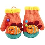 (FTzone)かわいいユニセックスキッズスーパー暖かいウールニット手袋・ミトン1歳2歳3歳4歳5歳 (魚) (ライトレッド)