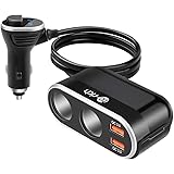 Te-Rich シガーソケット 2連 usb車載充電器 QC3.0急速充電 2USBポート 最大96W 12V/24V車対応 電圧測定 LED付き 過負荷保護 着脱可能 (ブラック) iPhone 6s Plus対応