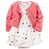 カーターズ ワンピース Carter's 女の子用リボン付きフローラル半袖ワンピースxコーラルピンクカーディガンお出かけ用2点セット (12months(72-78cm)) [並行輸入品]