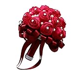 Kesoto 花嫁　ブーケ　ワインレッド　バラ　人工パール　フラワー　ガール手すり　花束　結婚式　場所の装飾　 薔薇 花束 結婚式 パーティーグッズ イベント 誕生日 プレゼント