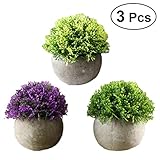 VORCOOL 人工観葉植物　造花　鉢　人工フェイク　ミニ　光触媒　偽植物　置物　ホームオフィスインテリア　テーブル窓デコレーション　装飾　雑貨　鉢植え　枯れない（緑と紫と黄色）3個