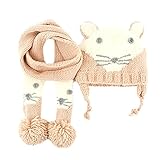 Tortor 1bacha(JP)　男女兼用　新生児　ケーブルニット帽　 キッズ　帽子＋マフラー　2点セット　0-6歳　子供　男の子　秋冬　大きいポンポン付き　ベビー帽子　女の子　暖かい　可愛いライオ