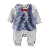 Baby Nest ベビー服 長袖カバーオール 紳士風 ロンパース 蝶ネクタイ 男の子 コットン100% 18-24M