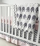 Sahaler Pink Grey Chevron Elenphant 3 Piece Crib Bedding Set Baby Comforter Sheet Set [並行輸入品]