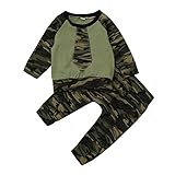 Tovadoo 子供服 ベビー服 男の子 トップス+ズボン 秋冬 長袖 グリーン 迷彩柄 ネクタイ柄 可愛い ファッション 部屋着 保育園