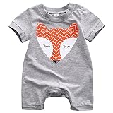 Sylvamorning　狐　キツネ　ベビー　カバーオール　半袖　ロンパース　男の子　女の子　新生児　カバーオール　夏　グレー　0～24ヶ月設定　70　80　90　100 (80)