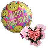 バルーンフラワー バルーンハート 浮かぶバルーン(ハッピースマイル)とハート型バラアレンジのセット 誕生日 記念日 開店祝い などに