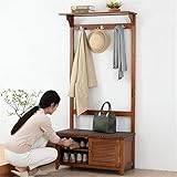 ハンガーラック組立簡単 物干し 座席および引出しが付いているコートの立場の廊下の靴の棚のビンテージ帽子そしてベンチ (色 : 褐色, サイズ : 170x82x37cm)
