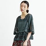 [XINXIKEJI]ブラウス レディース 春秋 ｖネック 5分袖 スプライス レース シンプル きれいめ 体型カバー 普段 通学 旅行 ワンサイズ ブルー ホワイト グリーン レッド