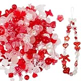 アクリルビーズ ミックス デコパーツ 100g レッド 手芸パーツ ハート 蝶 リボン 花 丸 ストラップ ハンドメイド NYANDELMO ND-0407-R07-RD-100g
