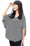 Sweet Mommy マタニティトップス 授乳ケープ 授乳服 ドルマン ボーダー 360度安心 透けない 袖リボン 裾ボタンでTシャツに 大きいサイズ 春 夏 秋 冬 産前産後 F ネイビー