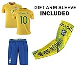 jerzehero Brazil Neymar Jr # 10 Youth 3 in 1サッカーギフトセット& # x2713 ; Soccer Jersey & # x2713 ; Shorts &