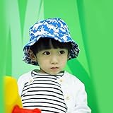 ツバメ--屋　ベビー用ハット 赤ちゃんキャップ キッズ 帽子 子供サンバイザー フィッシャーマンハット 恐竜プリント リバーシブル 男の子 男児 紫外線 UVカット ブルー (50)