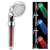 Ueasy LED シャワーヘッド 感温式 お湯の温度でLEDが3色に変わる 簡単取付 お手軽 電源不要 水圧 発電 マイナスイオンSPA 美肌 美髪 塩素除去 消臭 抗菌 浄水節水機能付 増圧