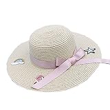 2-9歳女児童用夏帽子/ストローハット/麦わら帽子/太陽帽 リンボ シルクハット 草編み 50-54cm 日焼け止め 星柄 アニメ (02)