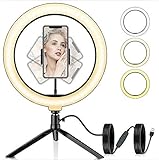 SYOSIN LEDリングライト 三脚スタンド付き 照明キット 10インチ 10段階調光 3色モード付き 卓上スタンド 高輝度LED Blu