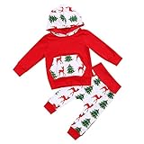 MIOIM ベビー服 可愛い クリスマスツリー 上下セット 男の子 女の子 長袖 パーカー ロングパンツ セットアップ 帽子付き レッド
