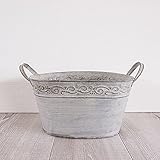 ブリキ製植木鉢 ウーノ リーフオーバル 30.5x22x16cm 穴有り 2個入り