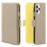 MAGICASE for iPhone12ケース手帳型 いphone12 ケース 手帳型 おしゃれ iPhone12Pro ケース 手帳型 かわいい スマホケースiphone12 シンプル アイフォン12/12PRO カバー 手帳型 マグネット式 衝撃吸収 全面保護 軽量 高級PUレザー カード収納 スタンド機能 防塵 擦り傷防止 女性 人気 6.1インチ（グレー メ イェロー）