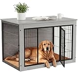 Alebert 犬 ケージ ペットケージ 木製家具調 犬サークル 大中型犬用 サークル 室内 犬 ゲージ ウッディサークル インテリア調 毛布付き 頑丈 オシャレ (グレー, Lサイズ)