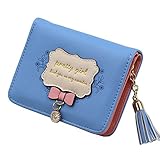 レディース 二つ折り財布 PUレザー かわいいデザイン 小銭 カード 入れ ウォレット (Blue)