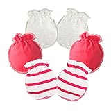 Liebeye 幼児手袋 3ペア 0-3ヶ月新生児用 ソフトコットン 傷防止 赤