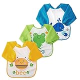 Bestjunly 防水 赤ちゃんのエプロン/スモック/前掛け長袖 食事用スタイ 食事用/離乳食/防水/お絵かき用/泥遊び用 六ヶ月から3歳のベビーに適用するのエプロン/スモック/ 3枚セット (3枚