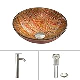 VIGO Blazing Fire Glass Vessel Sink and Seville Vessel Faucet with Pop Up, Brushed Nickel [並行輸入品]